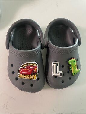 Kids Grey Crocs Clogs with Character Charms